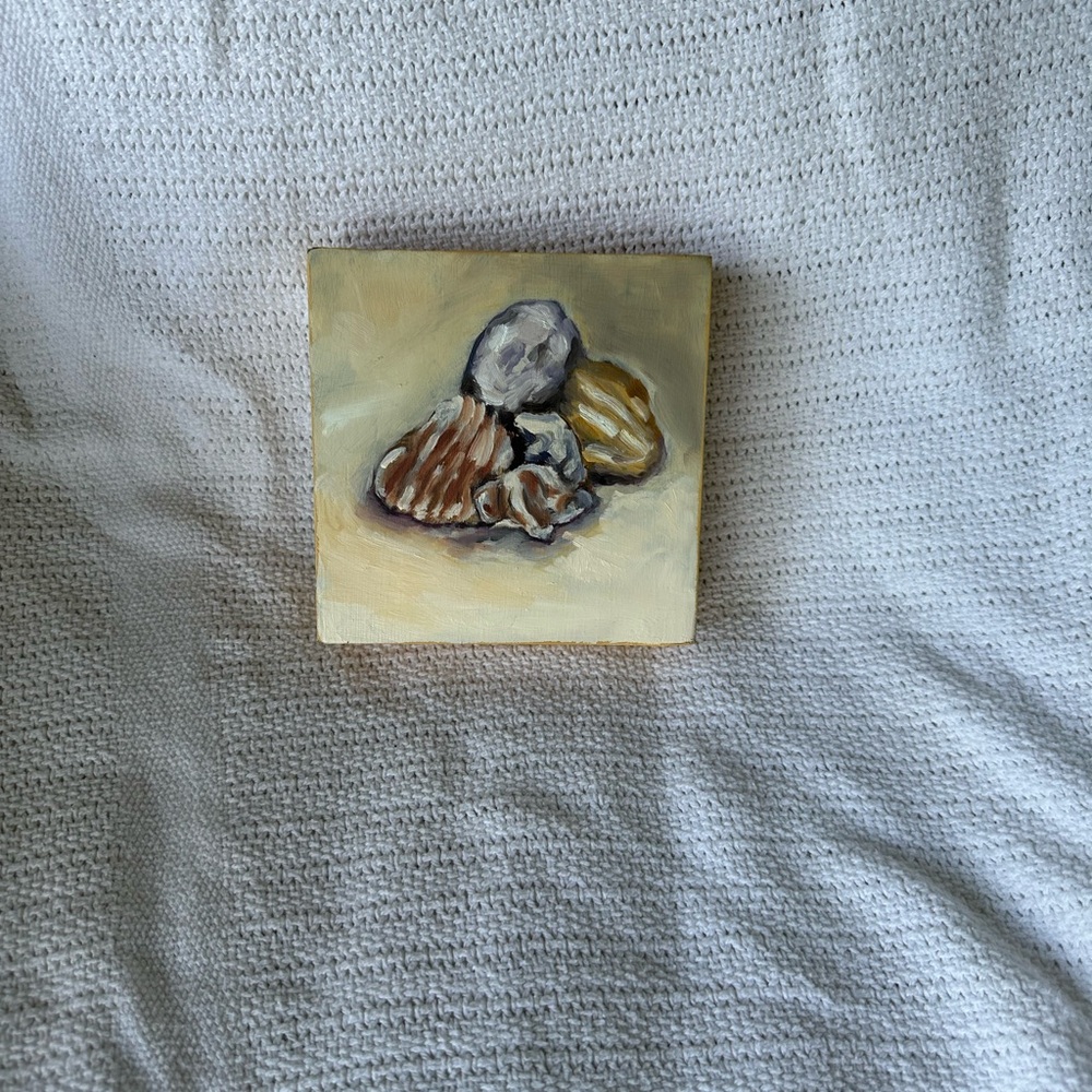 Oil on cradled wood painting of seashells